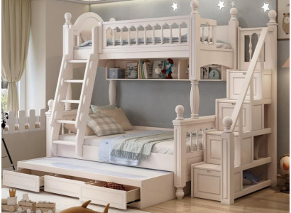 Doppelstockbett Holz weiß mit Leiter Etagenbett Kinderbett Jugendbett