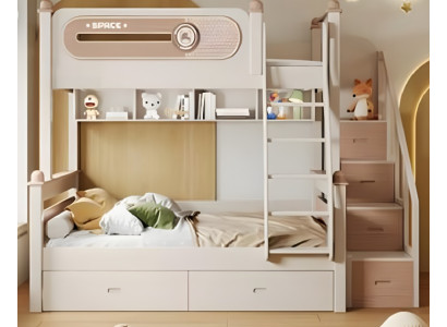 Etagenbett Beige Holz mit Leiter Stockbett Doppelstockbett Jugendbett