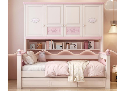 Kinderbett mit Stauraum Bett Design Komfortbett mit Hängeschränken Einzelbett