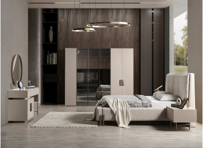 Komplettes Schlafzimmer-Set Designer Doppelbett Nachttische Schrank