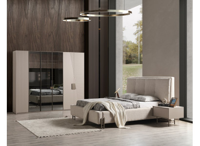 Komplettes Schlafzimmer Set Textilbett Designer Schrank Nachttische