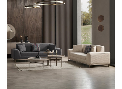 Designer Grau-Beige Wohnzimmer Sitzgarnitur 2x Sofas Couchtische