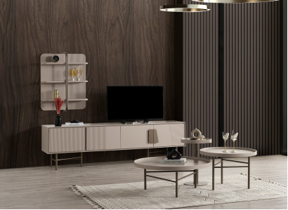 Stilvolle Beige Wohnzimmermöbel TV-Lowboard Designer Couchtisch