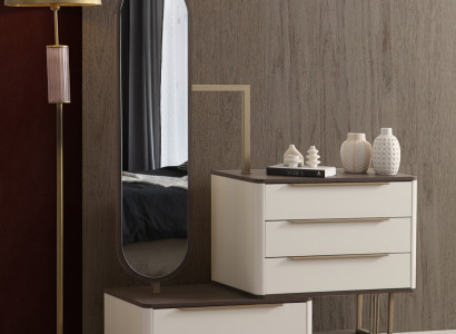 Beiger Schminktisch Designer Frauentisch Luxuriöser Spiegel 2tlg