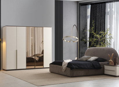 Zweifarbige Schlafzimmer Garnitur Textilbett Nachttische Schrank