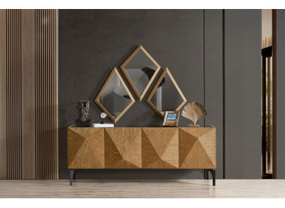 Braunes Wohnzimmer Set Designer Anrichte Luxuriöse 3x Spiegel