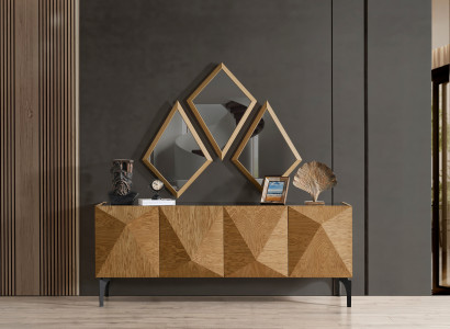 Braunes Wohnzimmer Set Designer Anrichte Luxuriöse 3x Spiegel