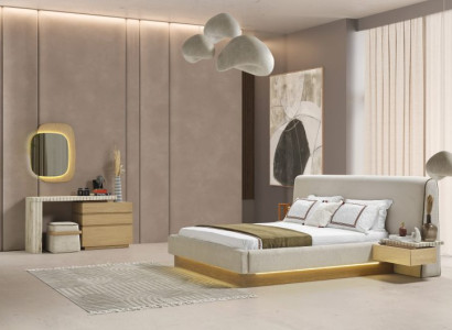 Modernes Schlafzimmer Komplettes Set Bett Nachttische Schminktisch mit Spiegel