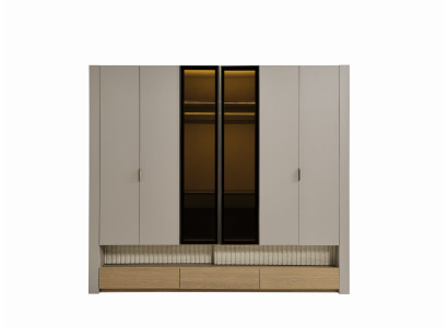 Kleiderschrank Beige Schlafzimmer Hochwertig Material Holz Schrank Luxus Modern