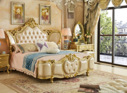 4tlg. Schlafzimmer Set Luxuriöse Schminktisch klassische Möbel Holz Bett