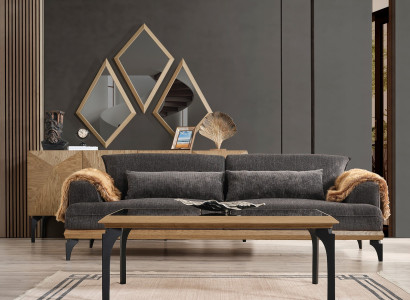 Elegantes Wohnzimmer Set Polstercouch Holz Couchtisch Konsole