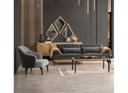 Stilvolles Graues Wohnzimmer Sofa-Set Designer Sessel Konsole Spiegel
