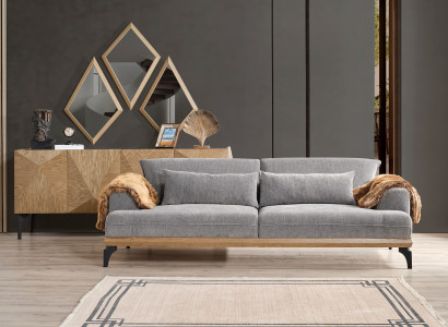 Stilvolle Beige Couchgarnitur Designer 3-Sitzer Holz Konsole Spiegel