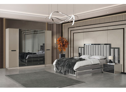 Moderne Graue Schlafzimmer Möbel Polsterbett Nachttische Schrank