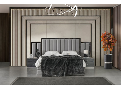 Elegante Graue Schlafzimmer Garnitur Edles Polsterbett Nachttische
