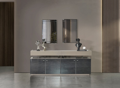 Exklusive Graue Holzkonsole Wohnzimmer Designer Möbel Sideboard