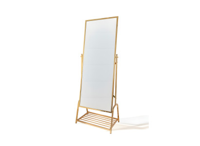 Rechteckiger Standspiegel mit Ablage in stabilem Metallrahmen in Goldoptik