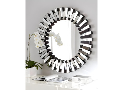 Rundspiegel mit einem Rahmen aus facettierten, verspiegelten Elementen