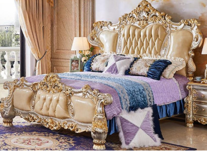 Klassische Möbel Holz Luxuriöses Bett + 2 Nachttische Schlafzimmer Set