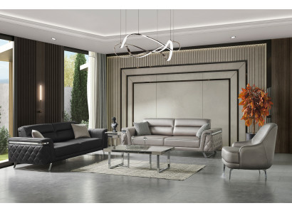 Komplettes Möbelset in Silber 2x 3-Sitzer Sofa Sessel Couchtisch