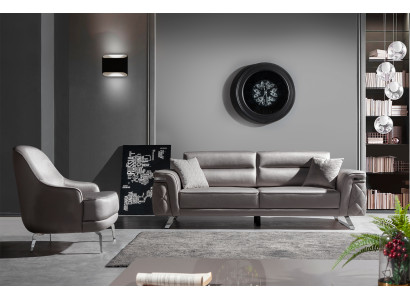 Elegante Wohnzimmer Silber Sitzmöbel Polster 3-Sitzer Sessel 2tlg