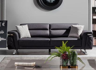 Exklusive Schwarze Textilcouch Wohnzimmer 3-Sitzer Edle Sitzmöbel