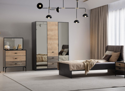 Stilvolles Schlafzimmer Set Designer Bett Nachttische Holzschrank