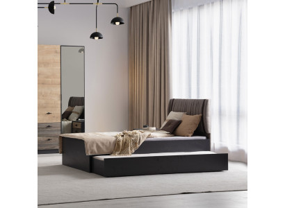 Modernes Braunes Einzelbett Designer Polsterbetten Holzgestell Möbel