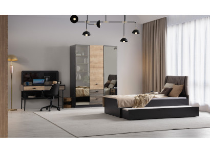 Stilvolle Schlafzimmer Garnitur Textilbett Schreibtisch Holzschrank