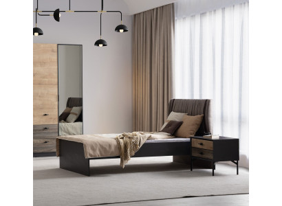 Modernes Schlafzimmer Set Designer Einzelbett 2x Holz Nachttische