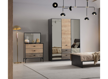 Stilvolles Braunes Möbelset Designer Holzschrank Edler Schminktisch