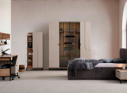 Beiges Modernes Schlafzimmer Set Schlafbett Schreibtisch Schrank