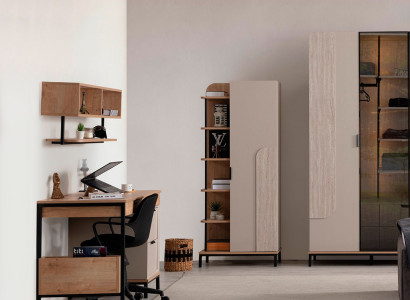 Modernes Arbeitszimmer Set Holz Schreibtisch Wandschrank Bücherregal