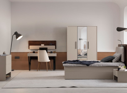 Beige Schlafzimmer Möbel Edles Bett Holz Nachttische Schminktisch