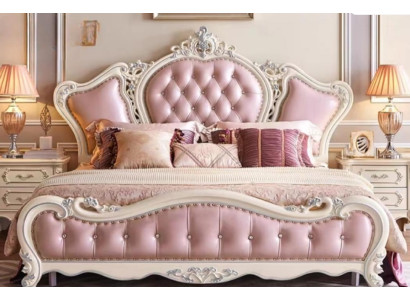 Weißes Holz Schlafzimmer Set mit elegantem Bett klassischen 2x Nachttische