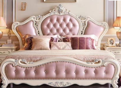 Weißes Holz Schlafzimmer Set mit elegantem Bett klassischen 2x Nachttische