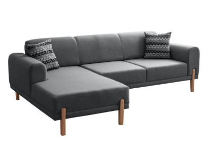 Elegantes Ecksofa in modernem Anthrazit auf stabilen Holzbeinen