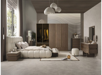 Bett Braun Nachttische Kleiderschrank Sideboard mit Spiegel Kommode Hocker