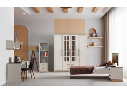 Stilvolle Schlafzimmer Garnitur Einzelbett Schreibtisch Bücherschrank