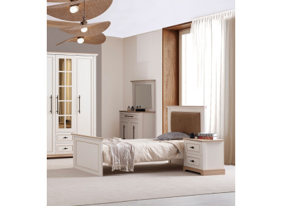 Weiße Schlafzimmergarnitur Edles Einzelbett Holzschrank Schminktisch