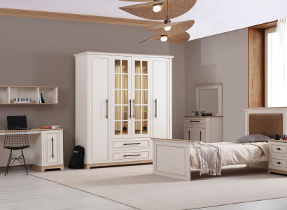 Weiße Schlafzimmer Einrichtung Textilbett Nachttische Wandschrank