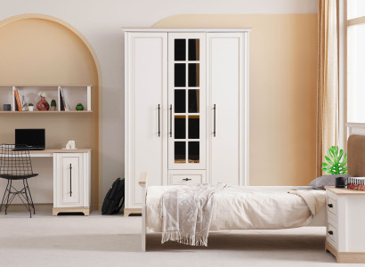 Weißes Möbelset Stilvolles Einzelbett Holz Nachttische Schreibtisch