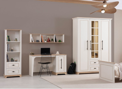 Beiger Jugendzimmer Set Modernes Schlafbett Schreibtisch Schrank