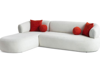 Ideales Ecksofa mit abgerundeten Formen bezogen mit strapazierfähigem Stoff