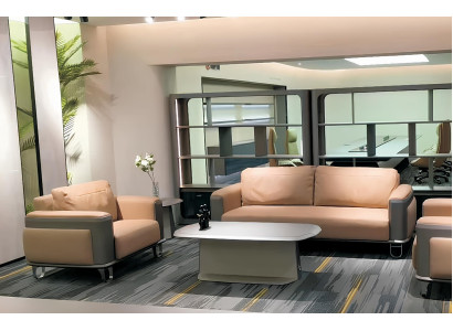 Elegantes 2+1 Ledersofa-Set in Beige – ideal für Büro oder Lounge