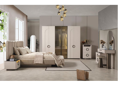 Schlafzimmer Bett 2x Nachttische  Kleiderschrank mit Kommode Spiegel