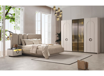 Schlafzimmer Bett 2x Nachttische  Kleiderschrank Hochwertig Möbel Beige