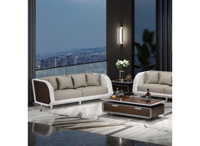 Zweisofa in Weiß-Grau – stilvolles Stoffsofa für Büro oder Wohnzimmer