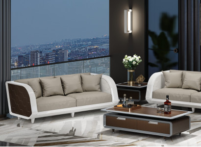 Zweisofa in Weiß-Grau – stilvolles Stoffsofa für Büro oder Wohnzimmer