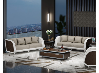 Modernes 3+3 Stoffsofa-Set in Grau-Weiß für Büro oder Wohnzimmer